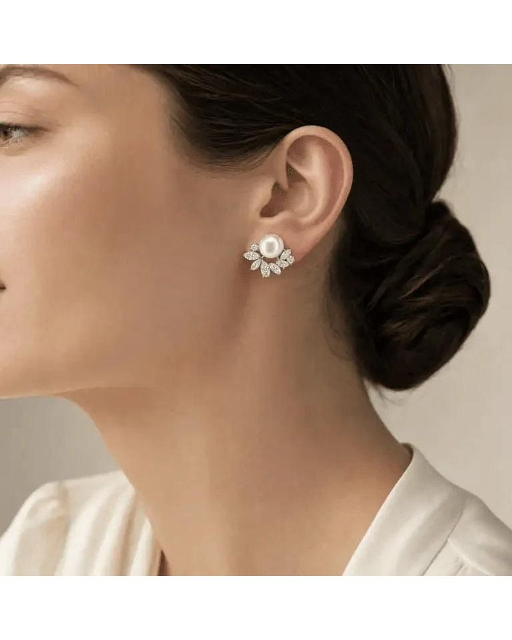 Angel Barocco Metallic Freshwater Pearl Crystal Leaf Stud Earrings