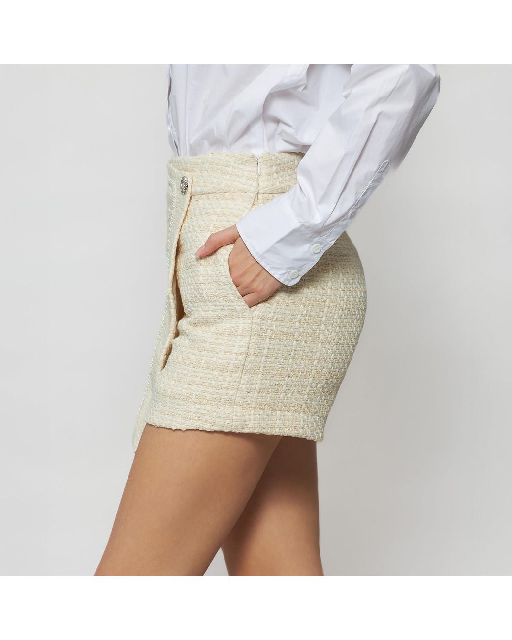 Solgo Atelier Gray Neutrals Pogonia Tweed Bouclé Skort With Beaded Trim