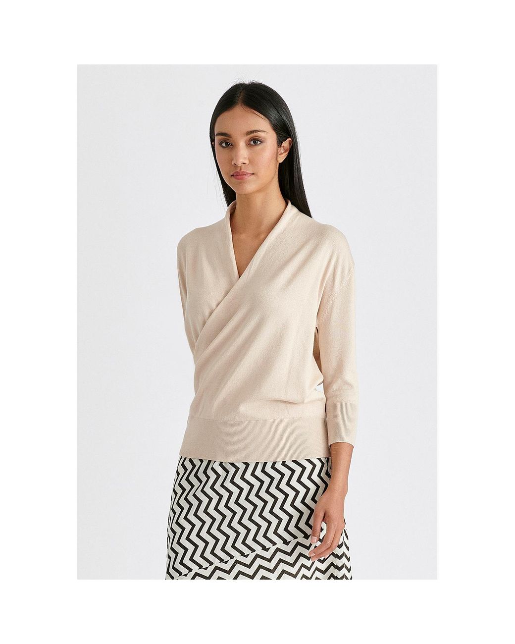 Paisie Natural Neutrals Cropped Sleeve Knit Wrap Top