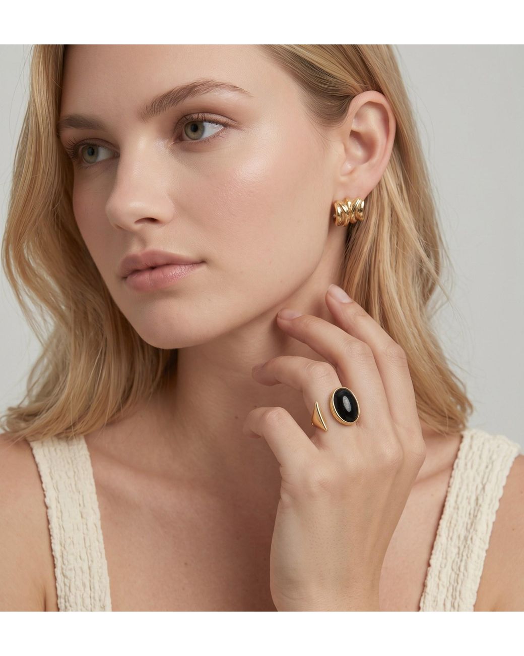 Uchi and Soto Black Enso Onyx Oval Open Front Ring