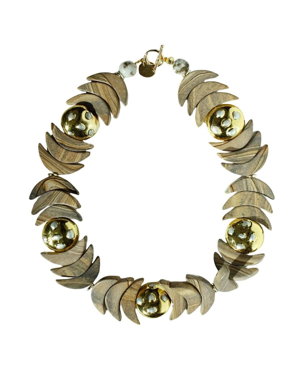 Edgar Navarro Jewelry Green Neutrals Edgar Navarro Moon Phases Necklace With Picture Jasper And-Plated Pearl Encrusted Beads