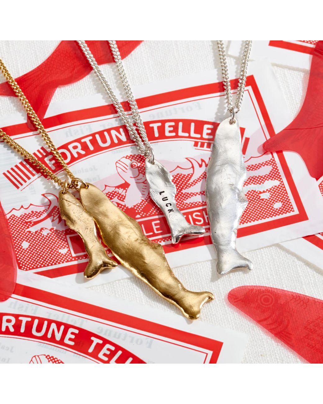 Posh Totty Designs Metallic Small Oxidised Sterling Fortune Fish Necklace for men