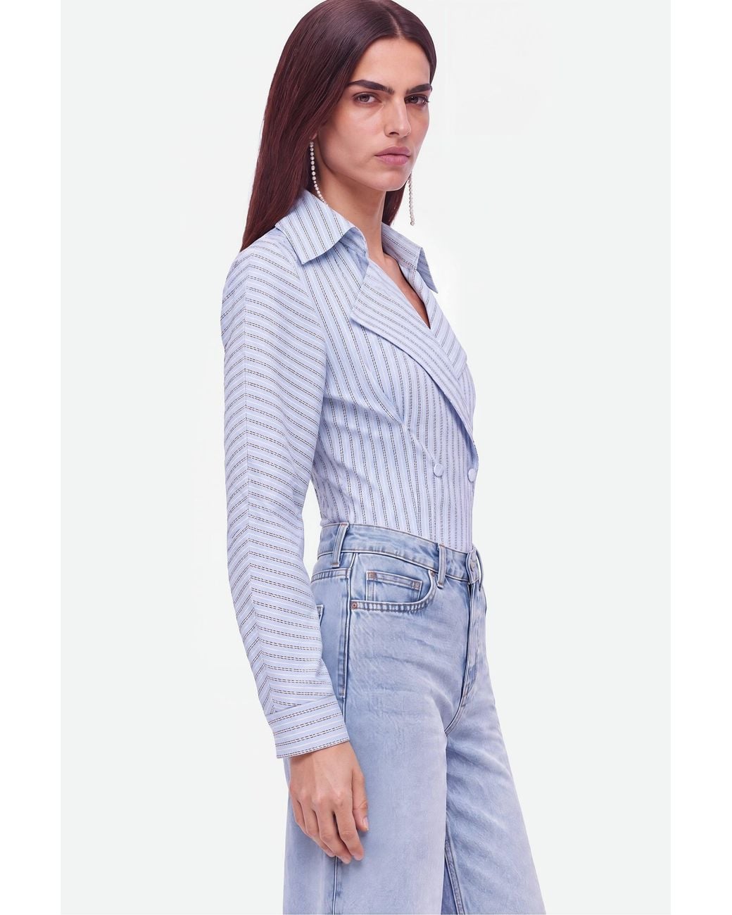 Nocturne Blue Pinstripe Tailored Bodysuit
