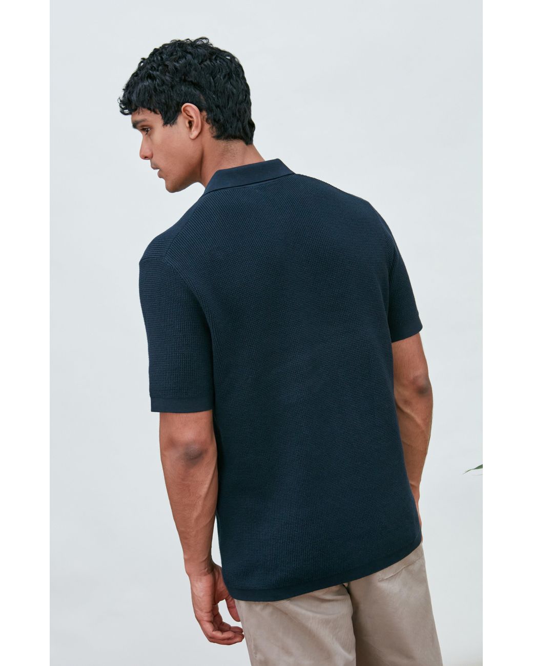 Paul James Knitwear Blue Lightweight Cotton Franki Waffle Knit Shirt for men