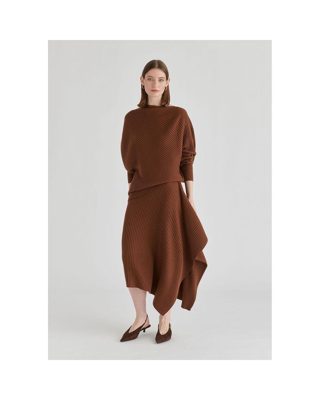 Paisie Brown Draped Knitted Jumper