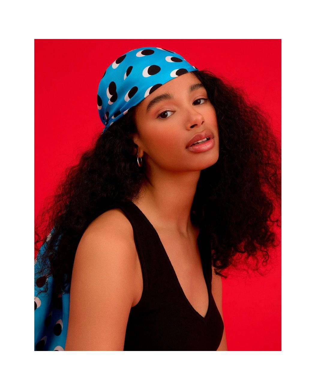 INGMARSON Blue Oversized Polka Dot Silk Scarf