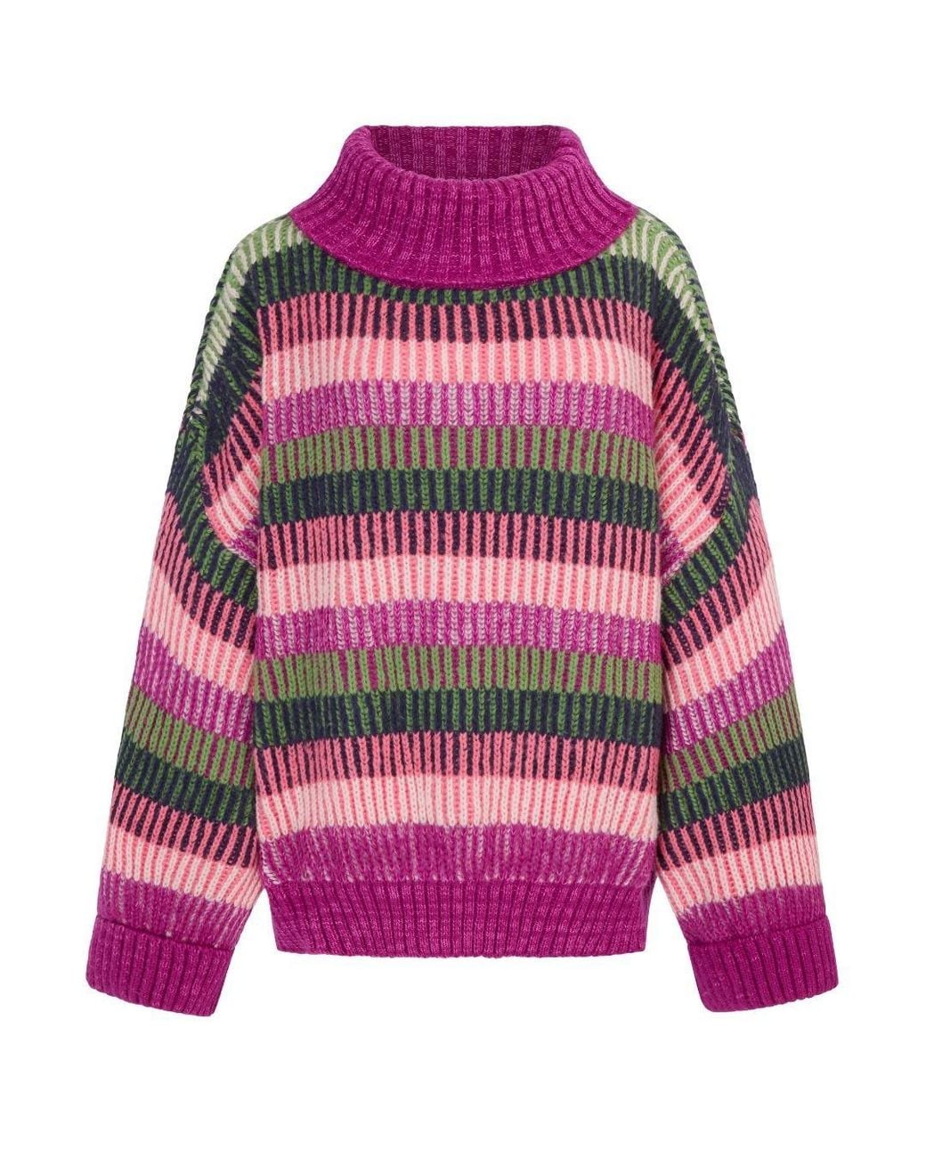 Cara & The Sky Purple Tasha Oversized Balloon Sleeve Stripe Roll Neck Jumper