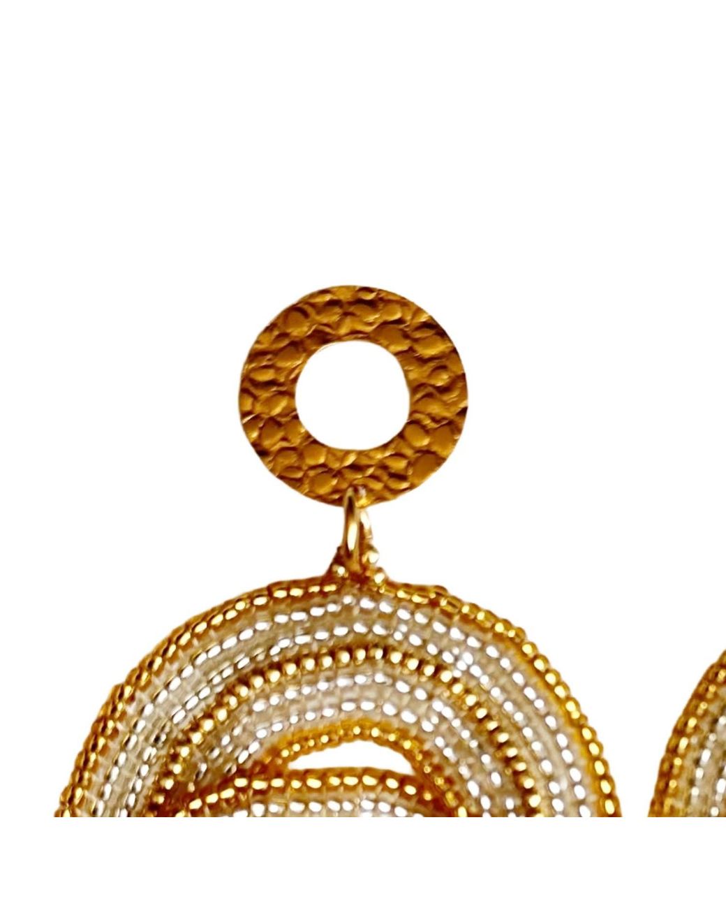 Iliana Arrazola Metallic Crisscrossed Circle Dangle Earrings, Glass Beads, Beaded Jewelry