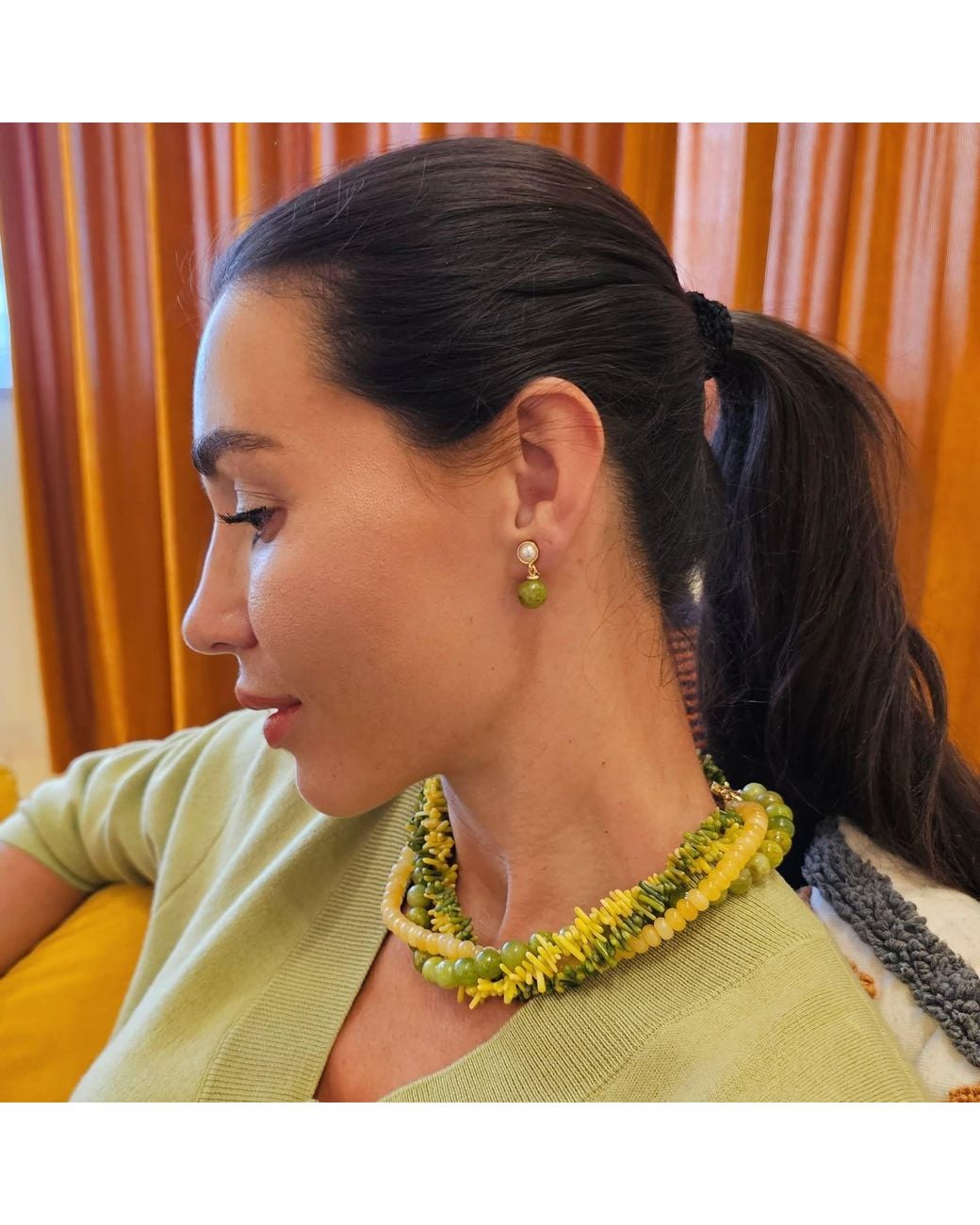 Farra Green Classic Opal Dangle Clip-On Earrings