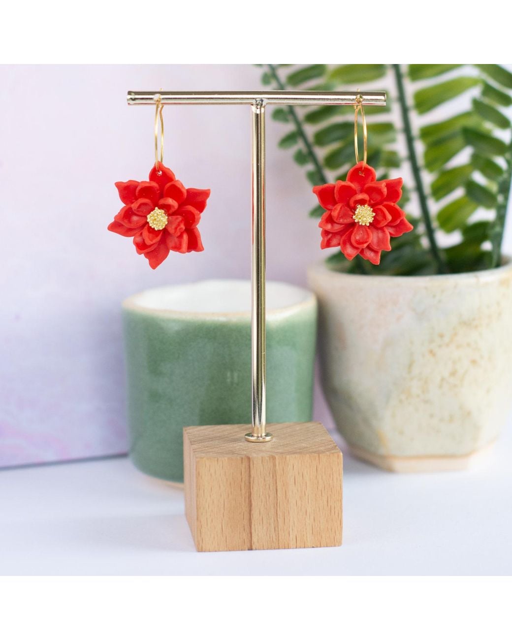 Ziolla Designs Red Adirane Flower Hoops