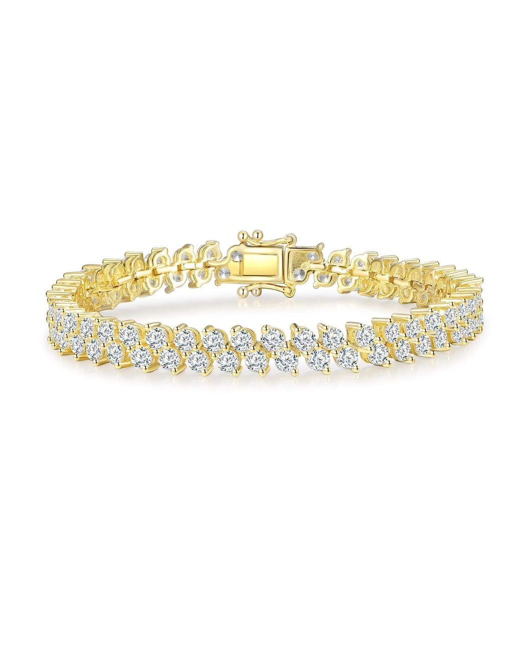 Genevive Jewelry Metallic Sterling Plated With Cubic Zirconia Icicle Cluster Double Row Tennis Bracelet