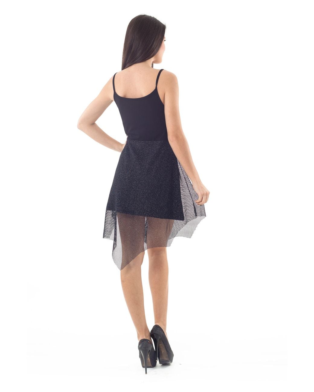 Conquista Black Sheer Layer Detail Mini Dress