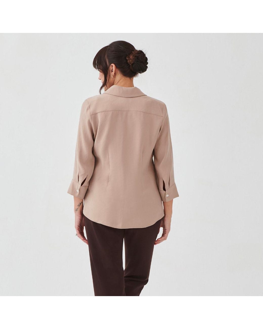 Perlavera Natural Neutrals Fiona Nude Three Quarter Sleeve Length Slim Fit Shirt