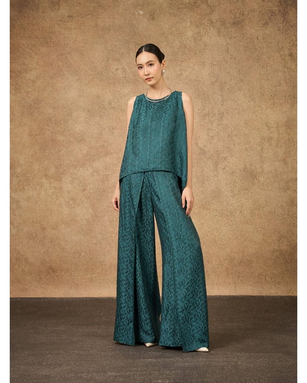 Silk and Bears Green Ophelia Dynasty Wide Leg Palazzo Trouser