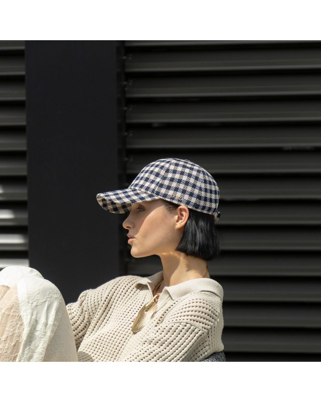 DORIA 1905 Black Tweed Check Fabric Baseball Cap for men