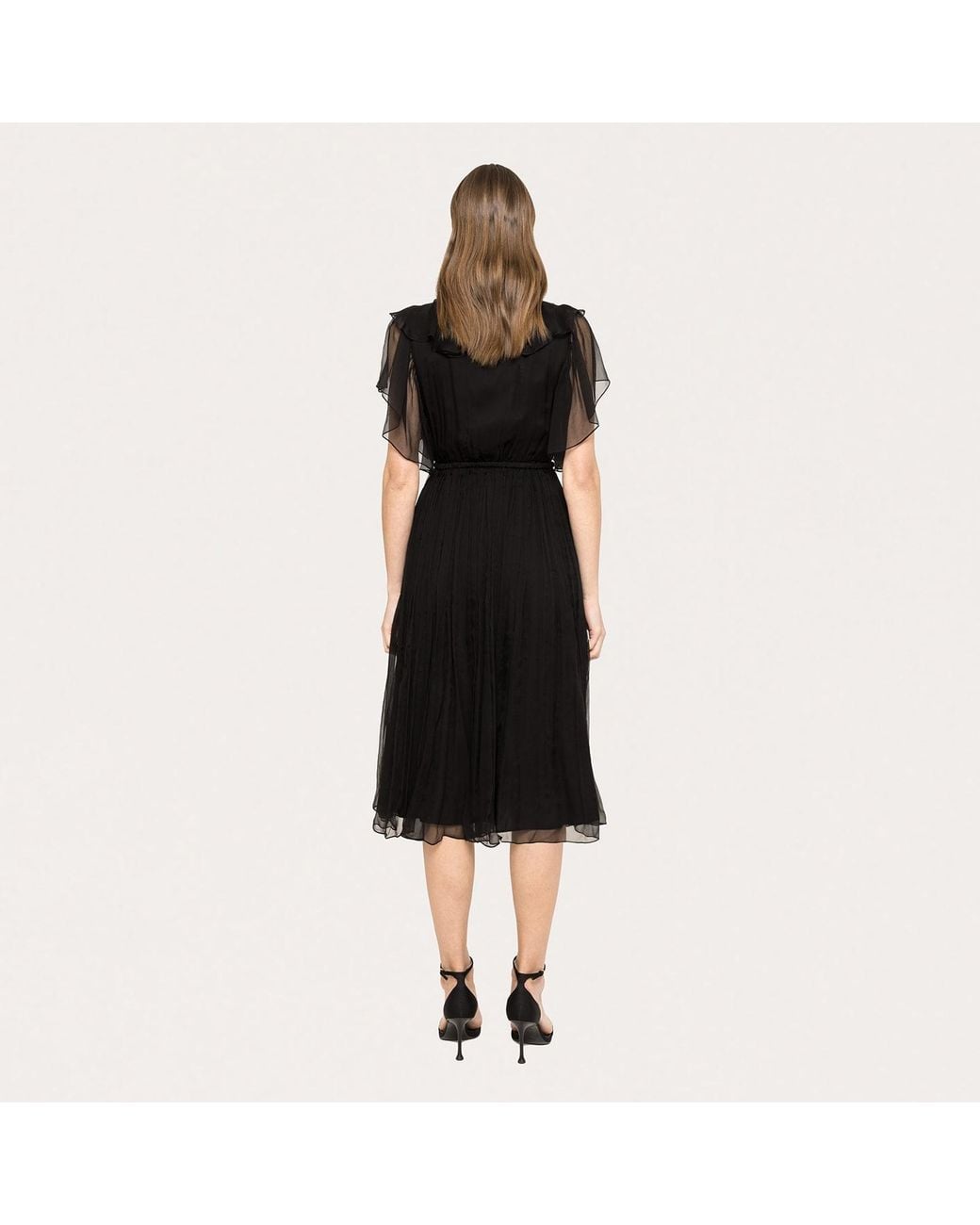 Nissa Black Floral-Appliqué Silk Midi Dress
