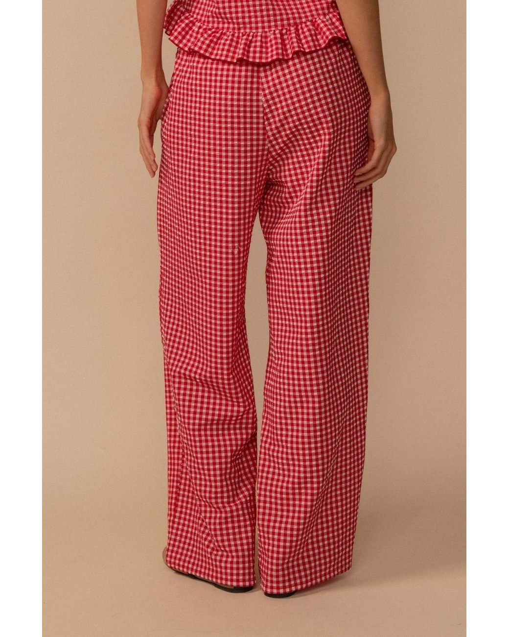 Montce Red Micro Gingham Drawstring Wide-Leg Pant