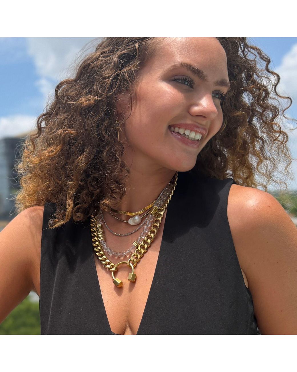 Rachel Nathan Metallic Rock Quartz Barrel & Brass Heishi Necklace