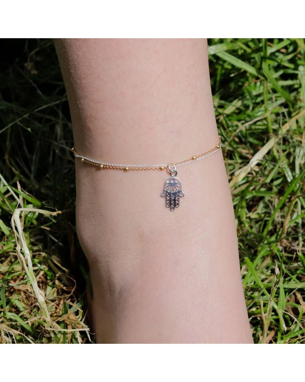 MOUNIR LONDON Metallic Hamsa Hand Anklet