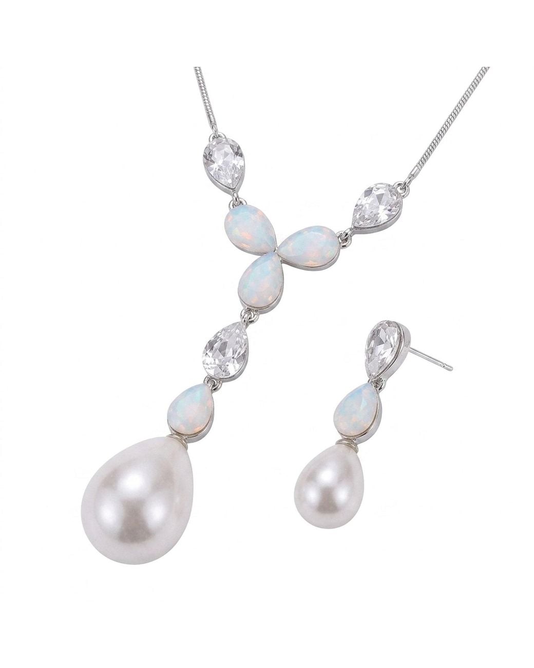 Modenaire Metallic Elegant Pearl Drop Necklace And Earrings Set