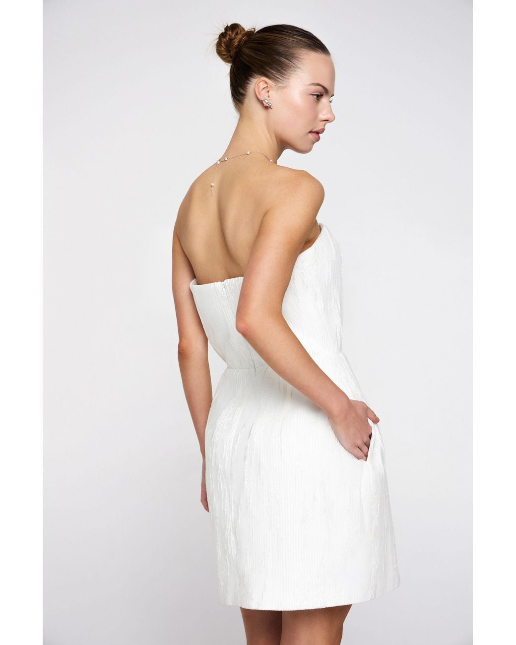 Marieta Yan White Aura Pleated Strapless Dress