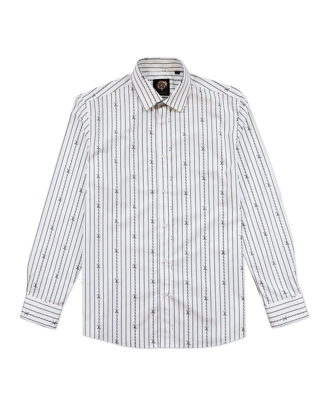 Gresham Blake White Barbed Wire Stripe Shirt for men
