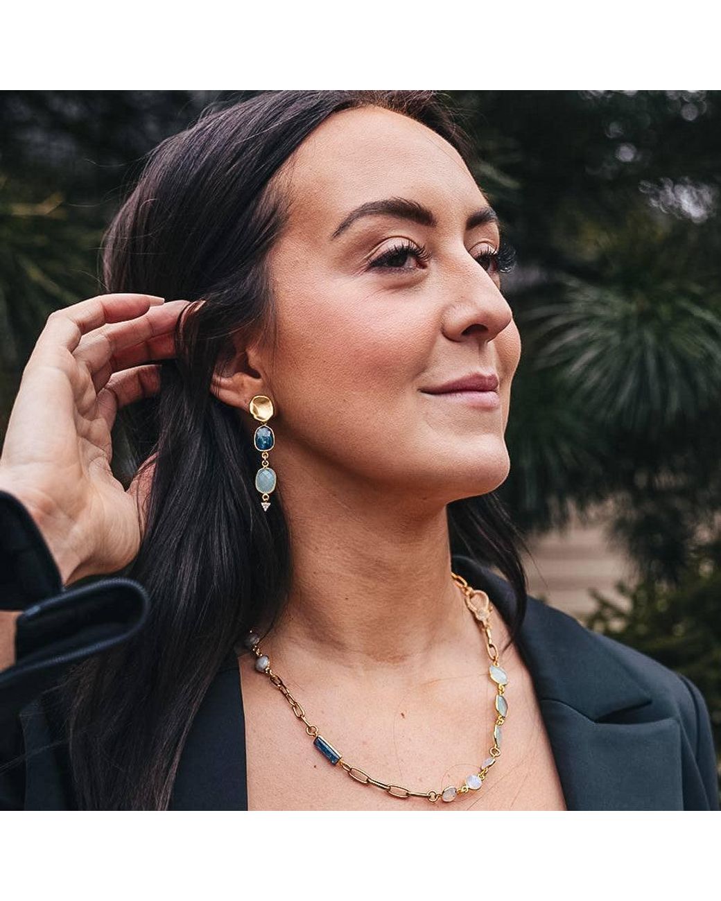 Loni Paul Jewelry Metallic Moonstone, Kyanite, Aquamarine & Pearl Short Necklace