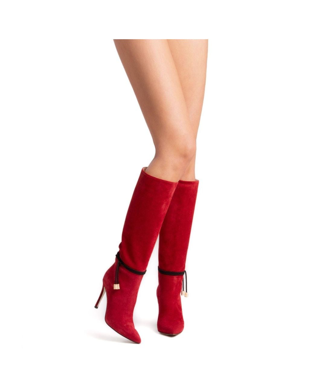 Beautiisoles by Robyn Shreiber Made in Italy Red Lindsay Suede Tall Boot Comfortable & Sexy Stiletto For Valentine