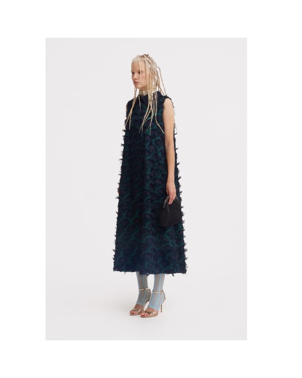 Julia Allert Black Evening Gown A-line Maxi Dress With Fleecy Decor