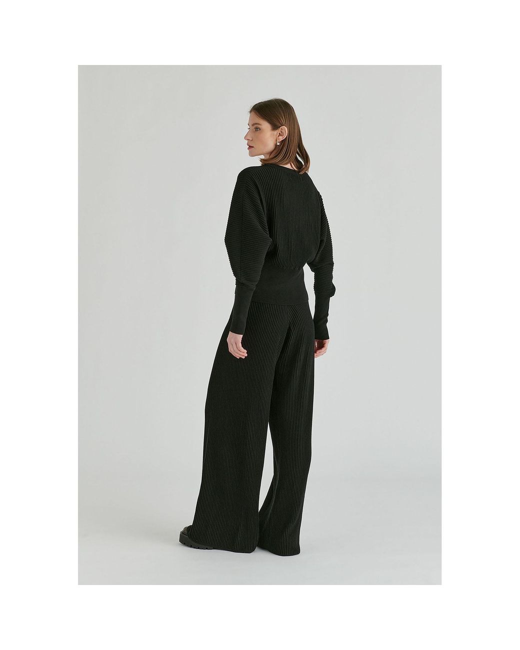 Paisie Black Ribbed Trousers With Wide Waistband