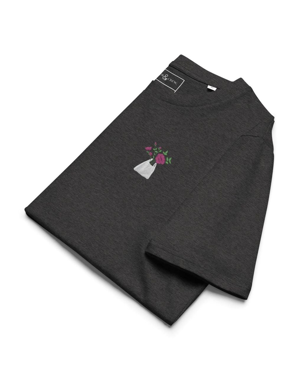 Anchor and Crew Black Heather Peony Garden Dystopia Organic Cotton Embroidered T-Shirt