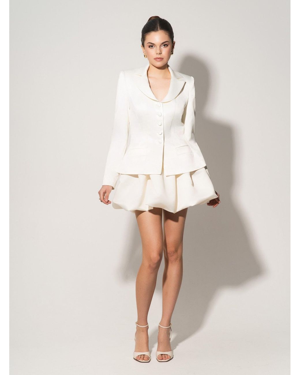 Tia Dorraine White Tailored Satin Blazer