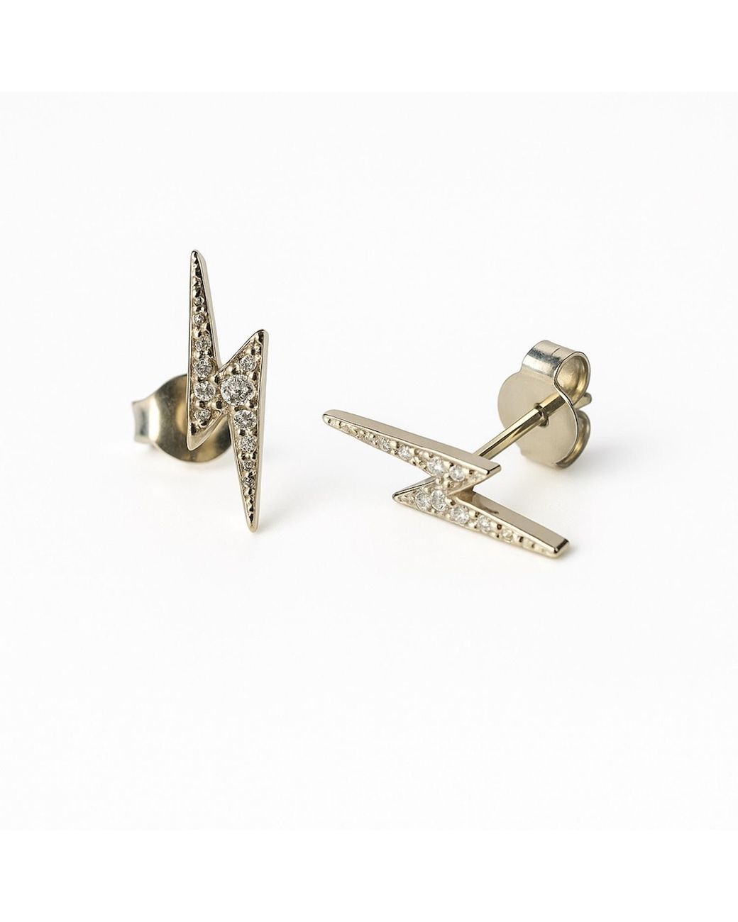 Kaizarin Metallic Lightning Bolt Sterling Earrings Zerconia Studded