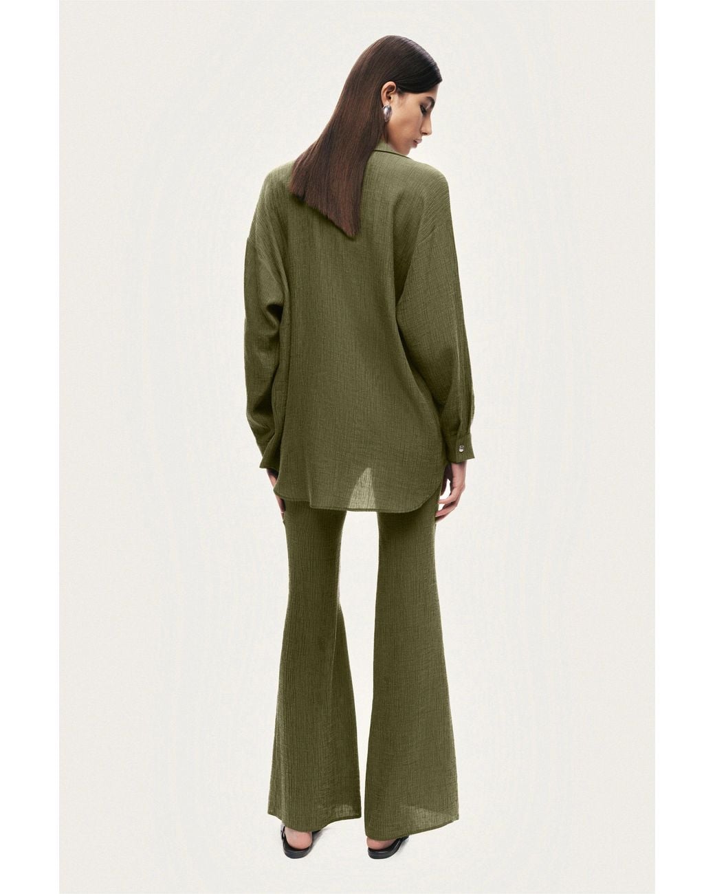 Nocturne Green Neutrals Flared High-Waist Pants