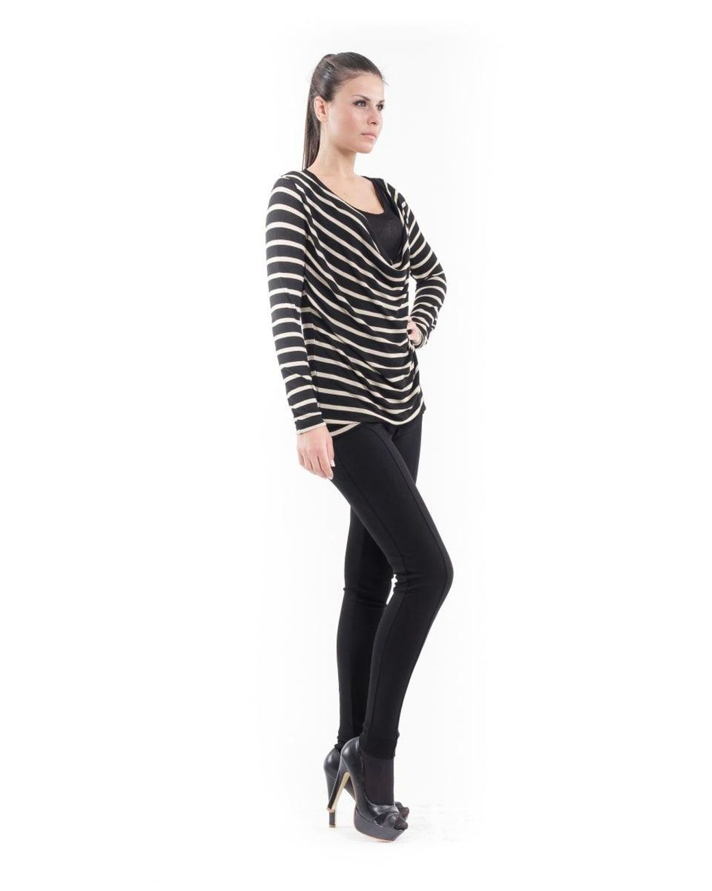Conquista Black Striped Layer Top