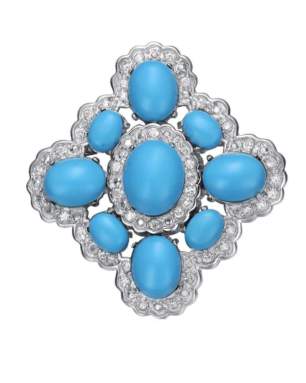 Genevive Jewelry Blue Sterling Light And Cubic Zirconia Flower Pin