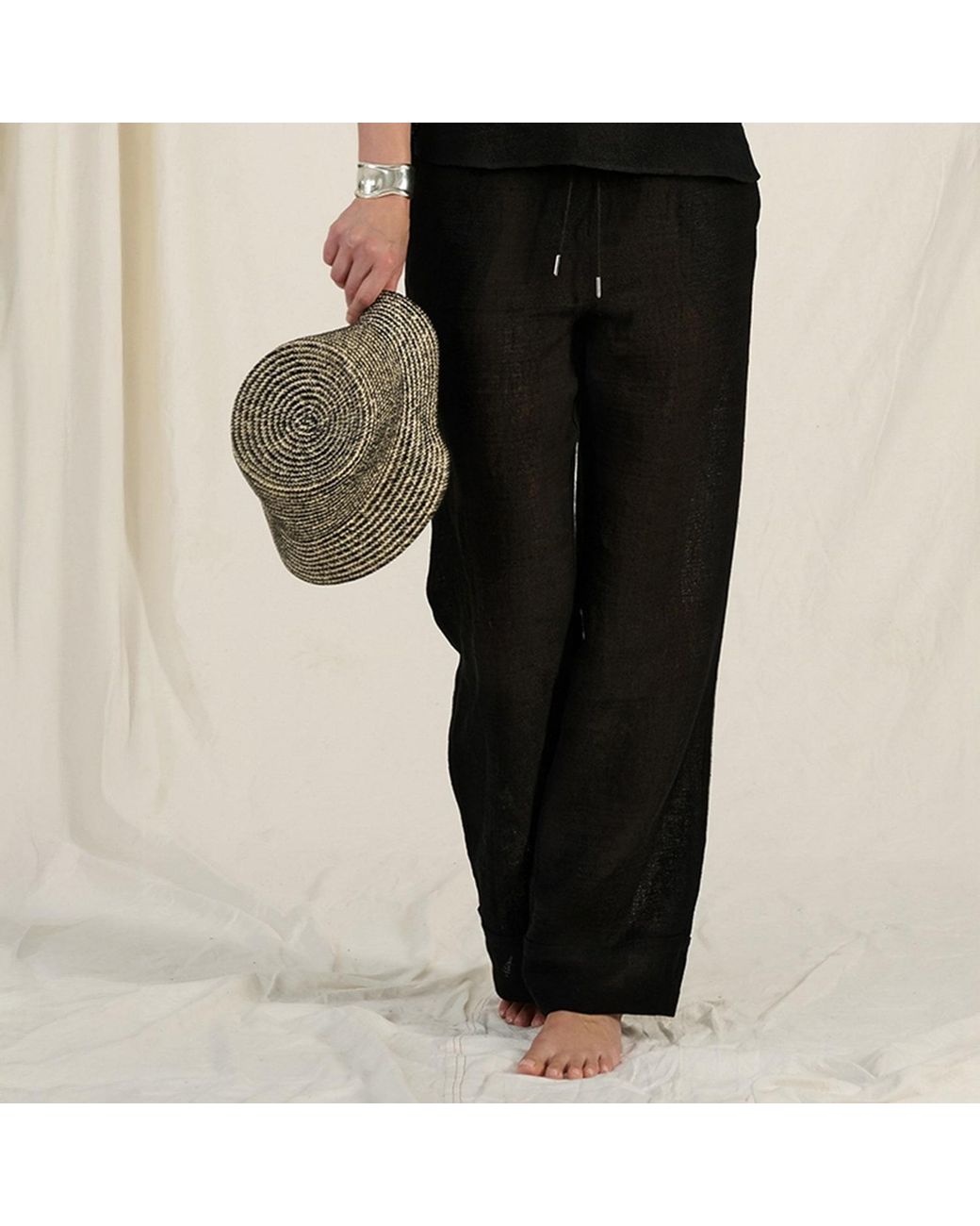 The Summer Edit Gray Pearl Luxe Linen Drawstring Trouser