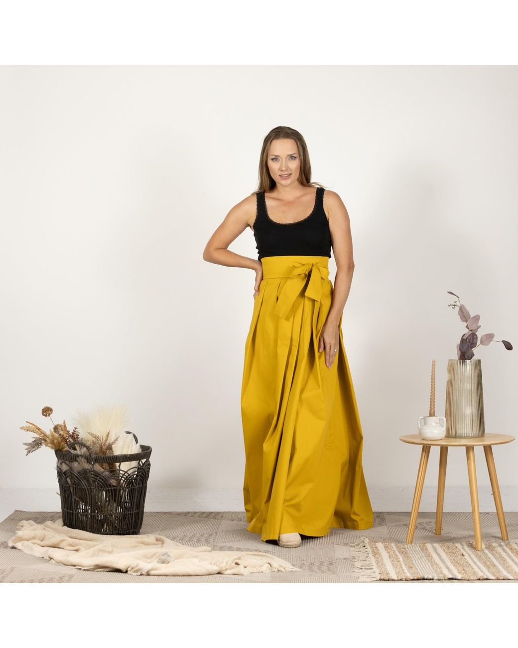 Nikka Place Yellow High Waisted Full Skirt With Big Waistband Bow