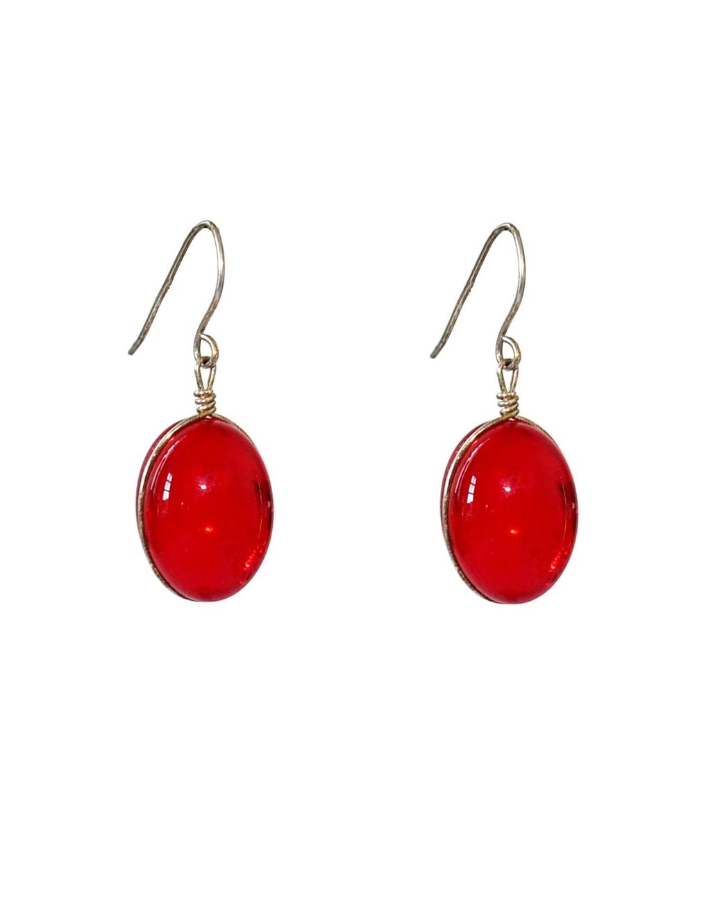 Laura Daili Red Ruby Oval Glass Earrings