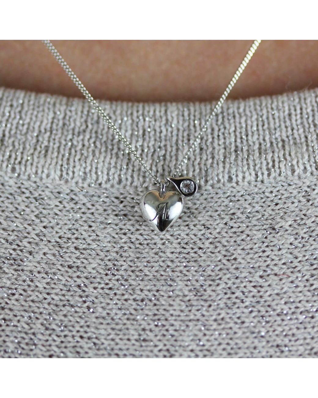 Lee Renee Metallic Heart Initial & Diamond Necklace