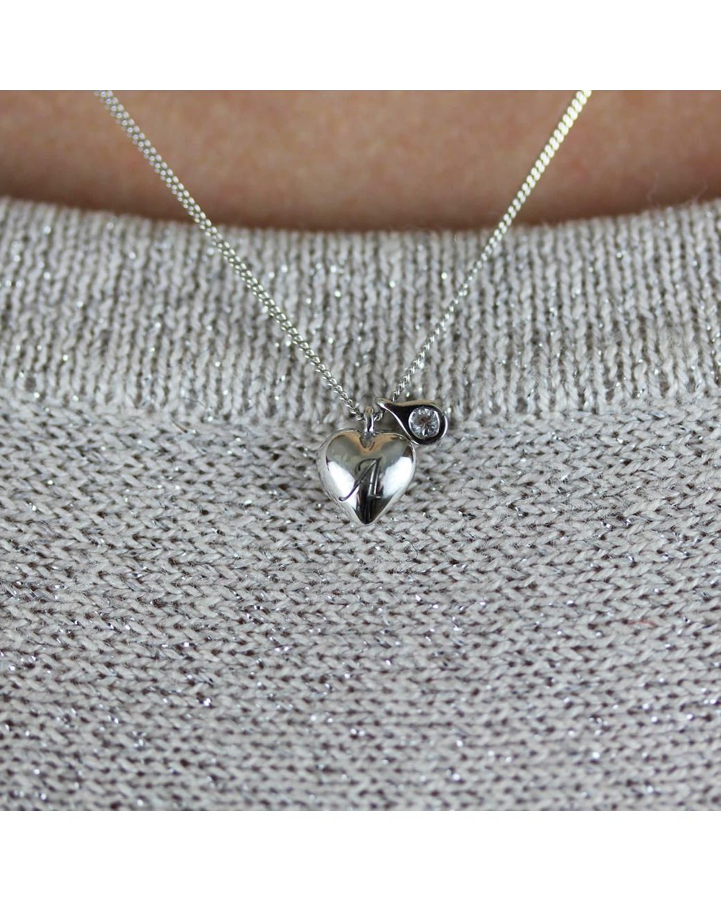 Lee Renee Metallic Heart Initial & Diamond Necklace