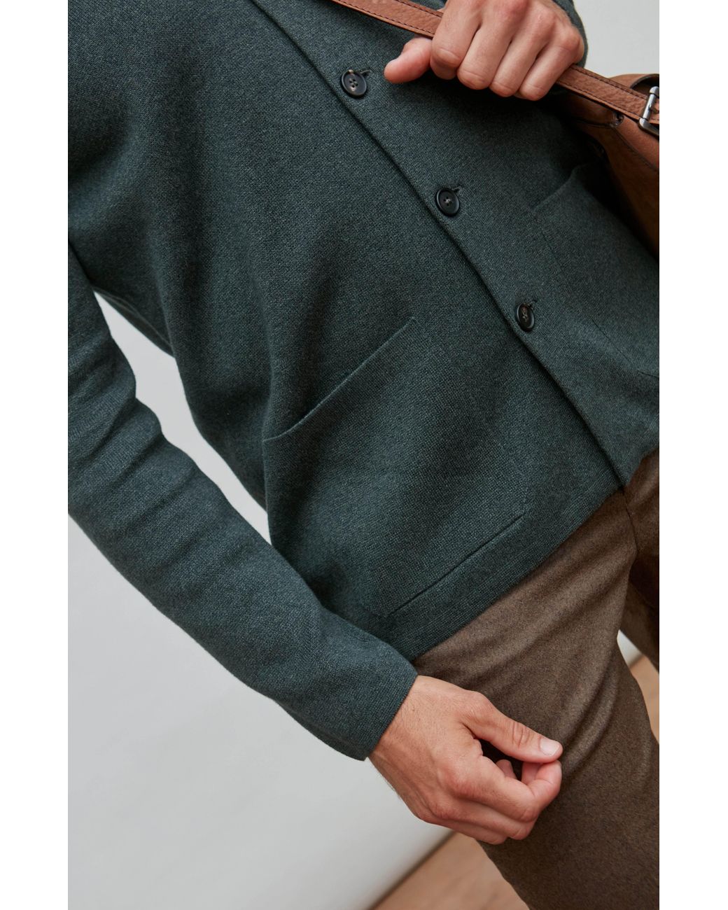 Paul James Knitwear Green Midweight Cotton Jaipurr Knitted Nehru Jacket for men
