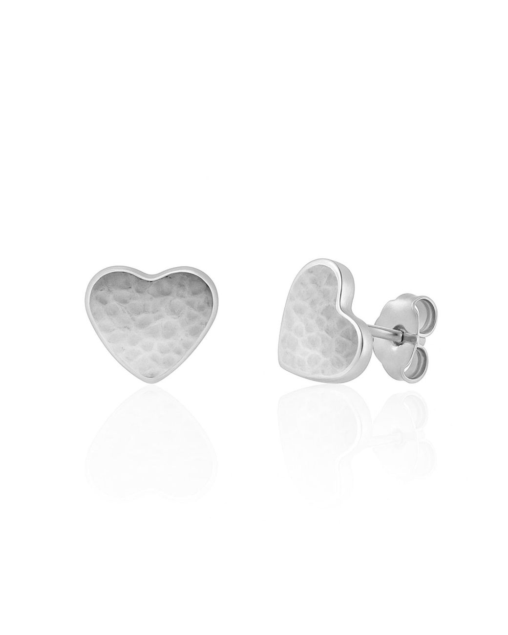 Unaloe Gray Sterling Hammered Heart Stud Earrings – Contemporary Minimalist Designer Jewelry For