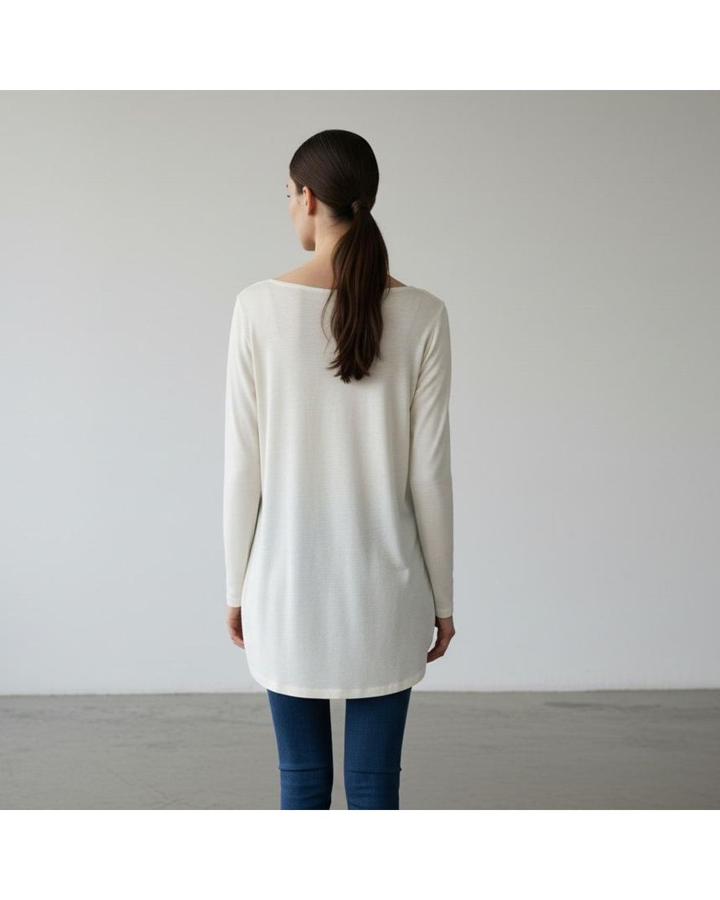 Conquista White Neutrals Cream Long-Sleeve Relaxed Fit Top