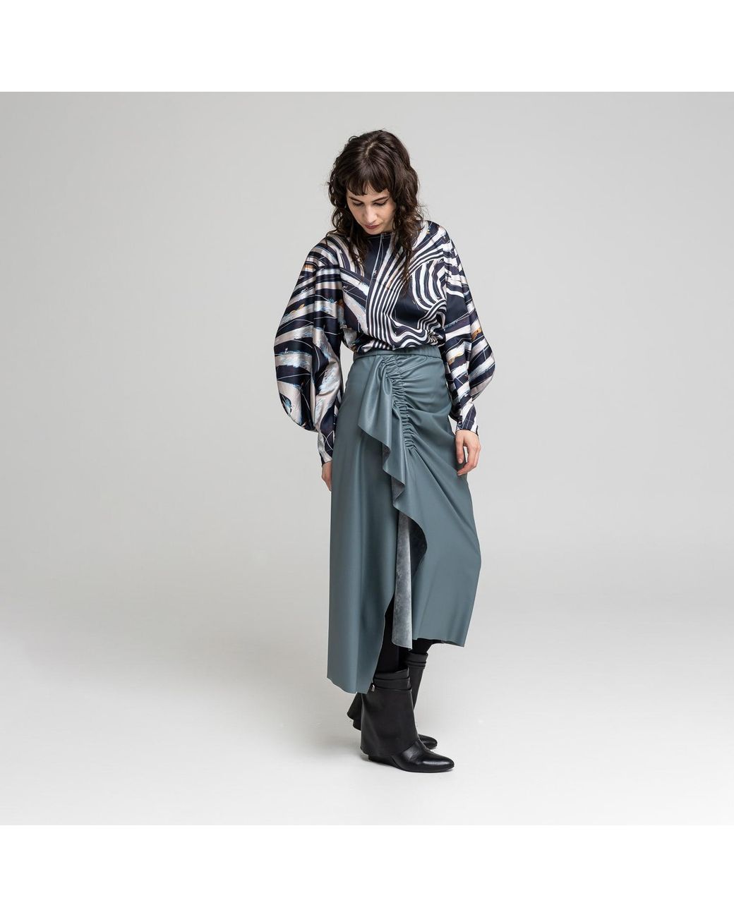 ARTISTA Blue Celeste Sky Gathered Midi Skirt