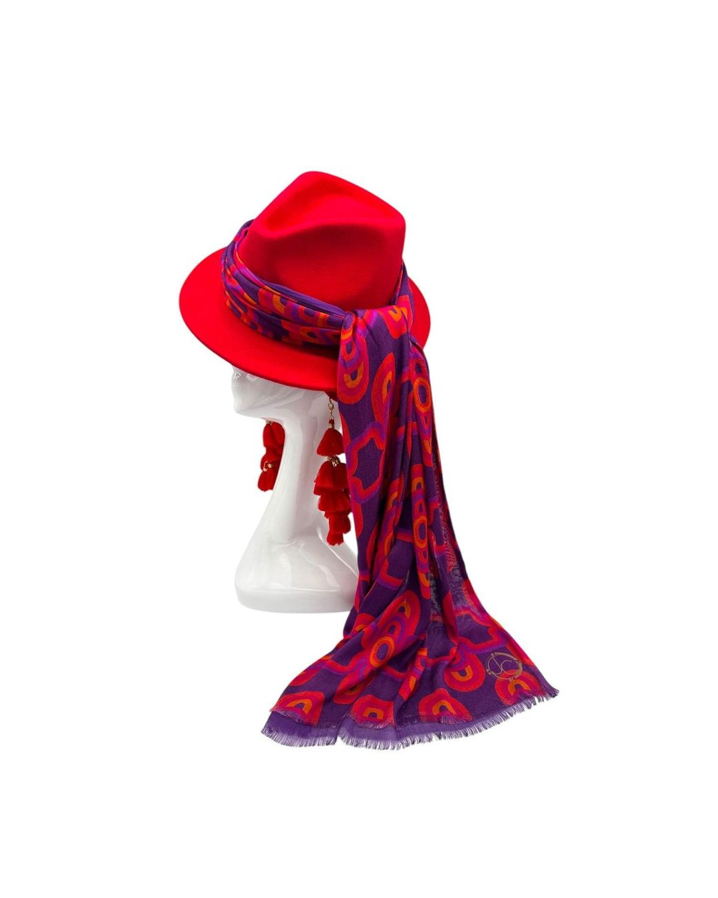 Julia Clancey Red Ruby Fifi Scarf Fedora Set