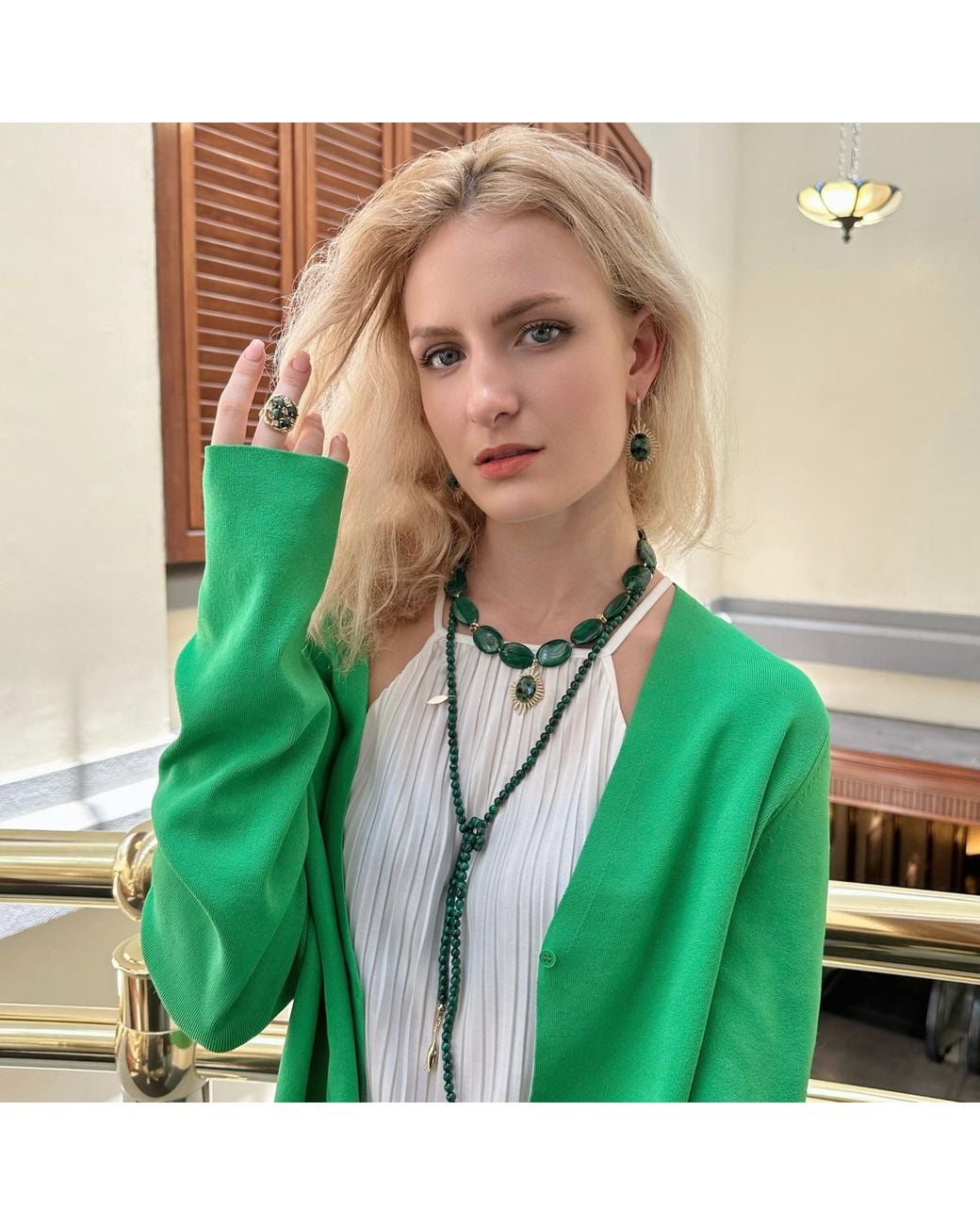 Farra Green Oval Malachite With Gemstone Pendant Chunky Necklace