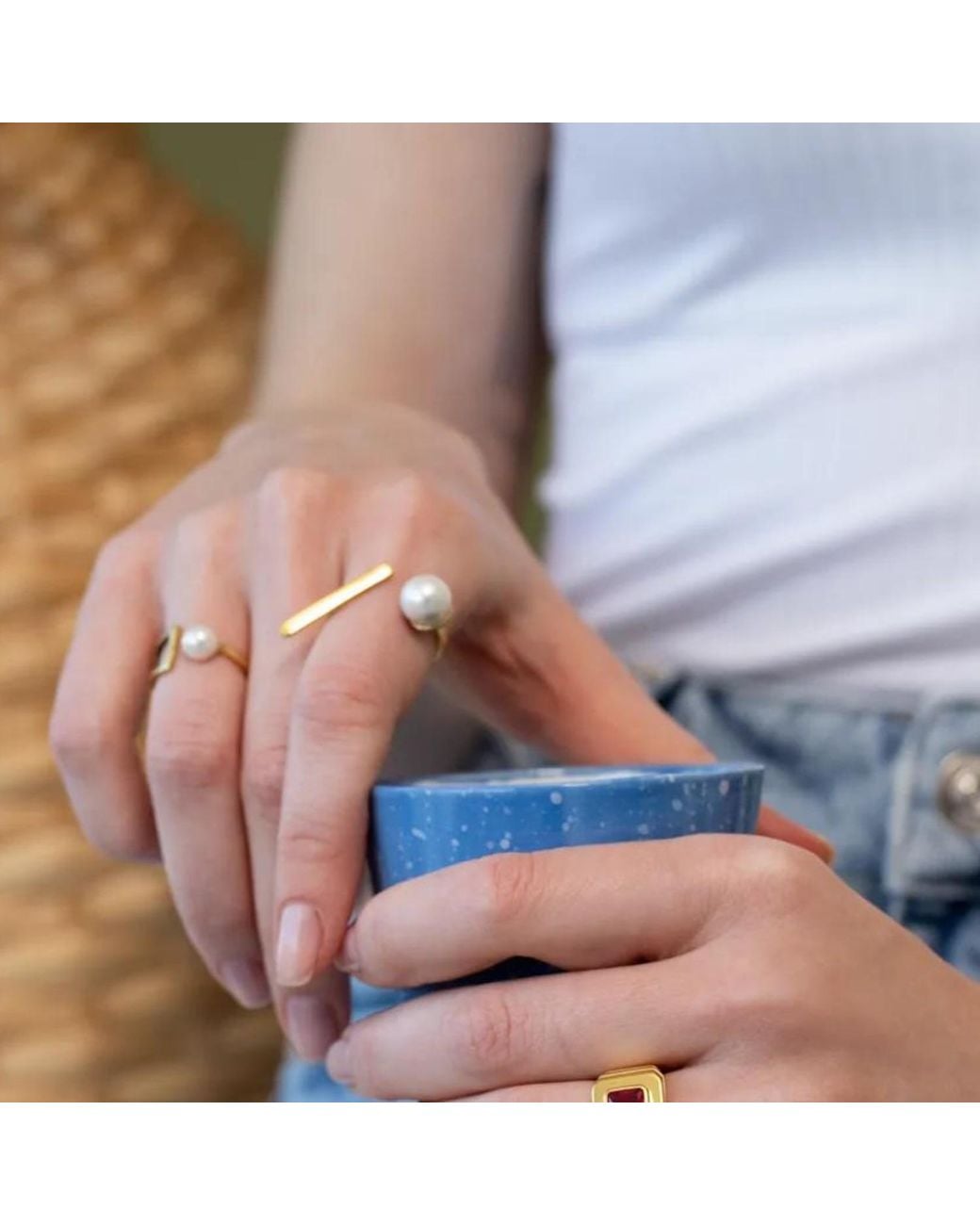 LINYA JEWELLERY Metallic Pearl Ribbon Adjustable Ring
