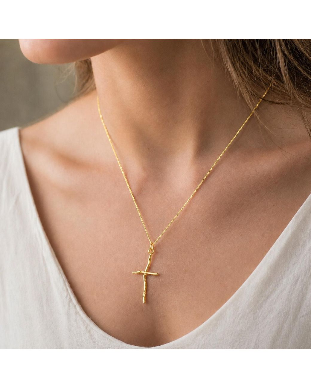 Mother Nature Jewelry Metallic Cross Branch Necklace, Handmade Tree Pendant