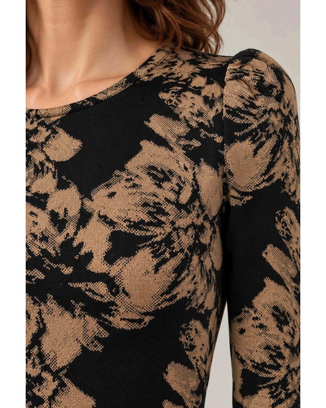 James Lakeland Black Camel Floral Long-Sleeve Midi Dress